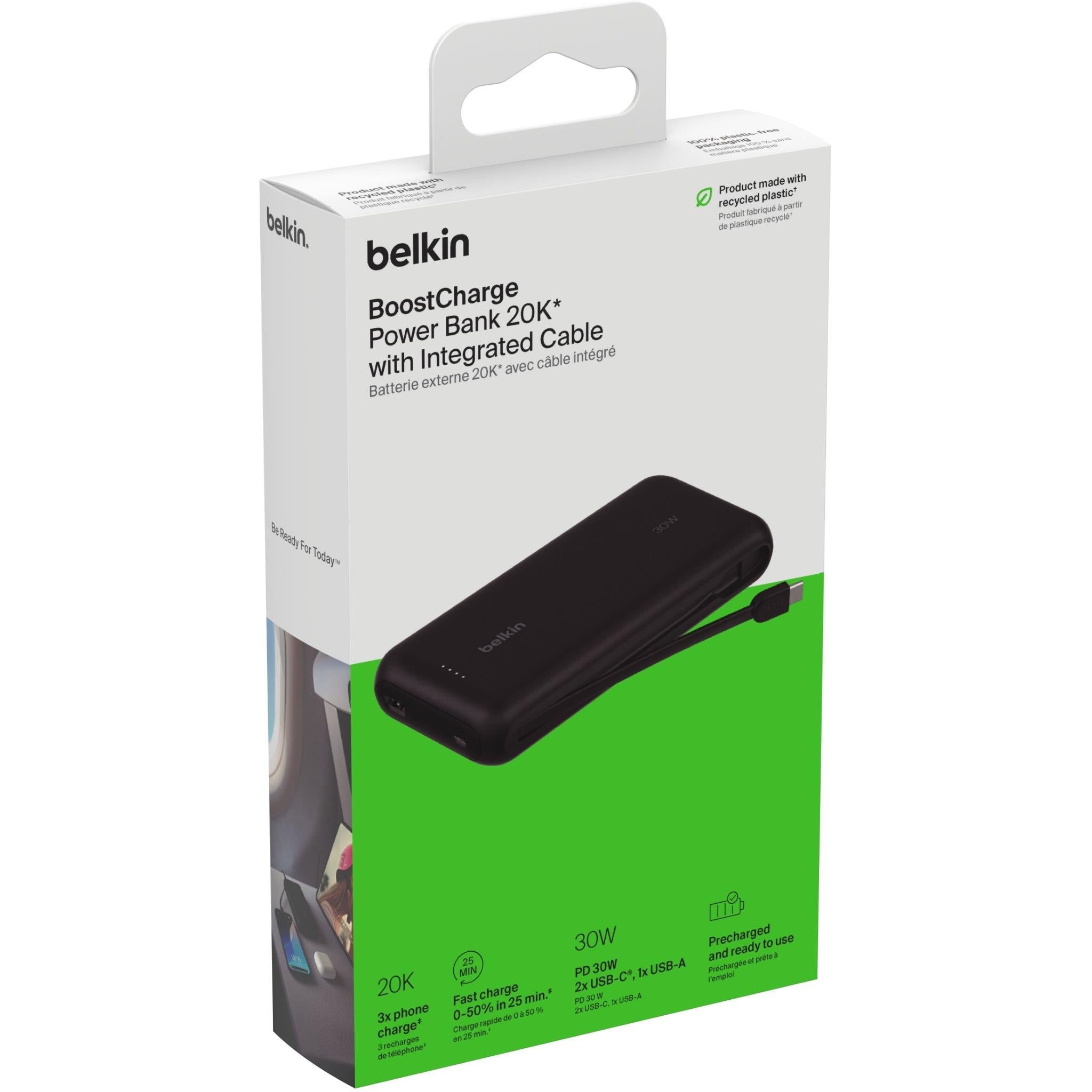 Belkin BoostCharge Power Bank 20K with Integrated Cable (Black)