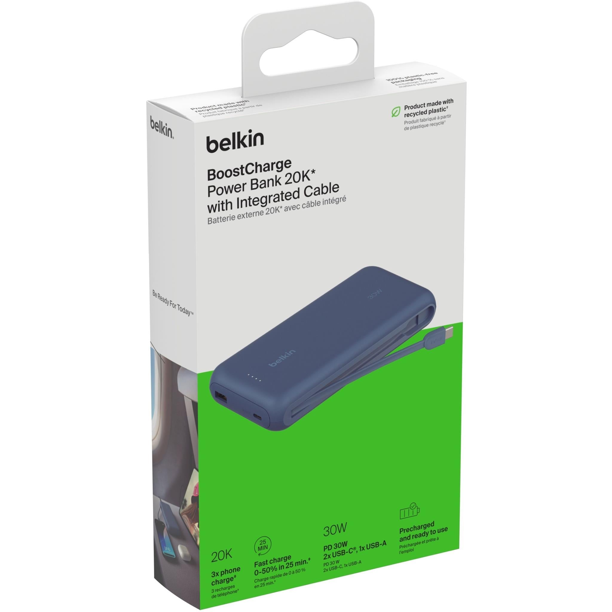 Belkin BoostCharge Power Bank 20K with Integrated Cable (Blue)