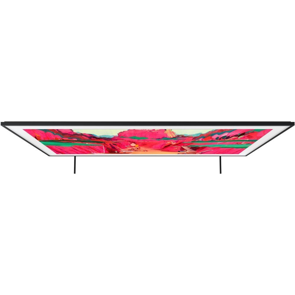 Samsung TV slim edge view with black bezel and colorful art panel
