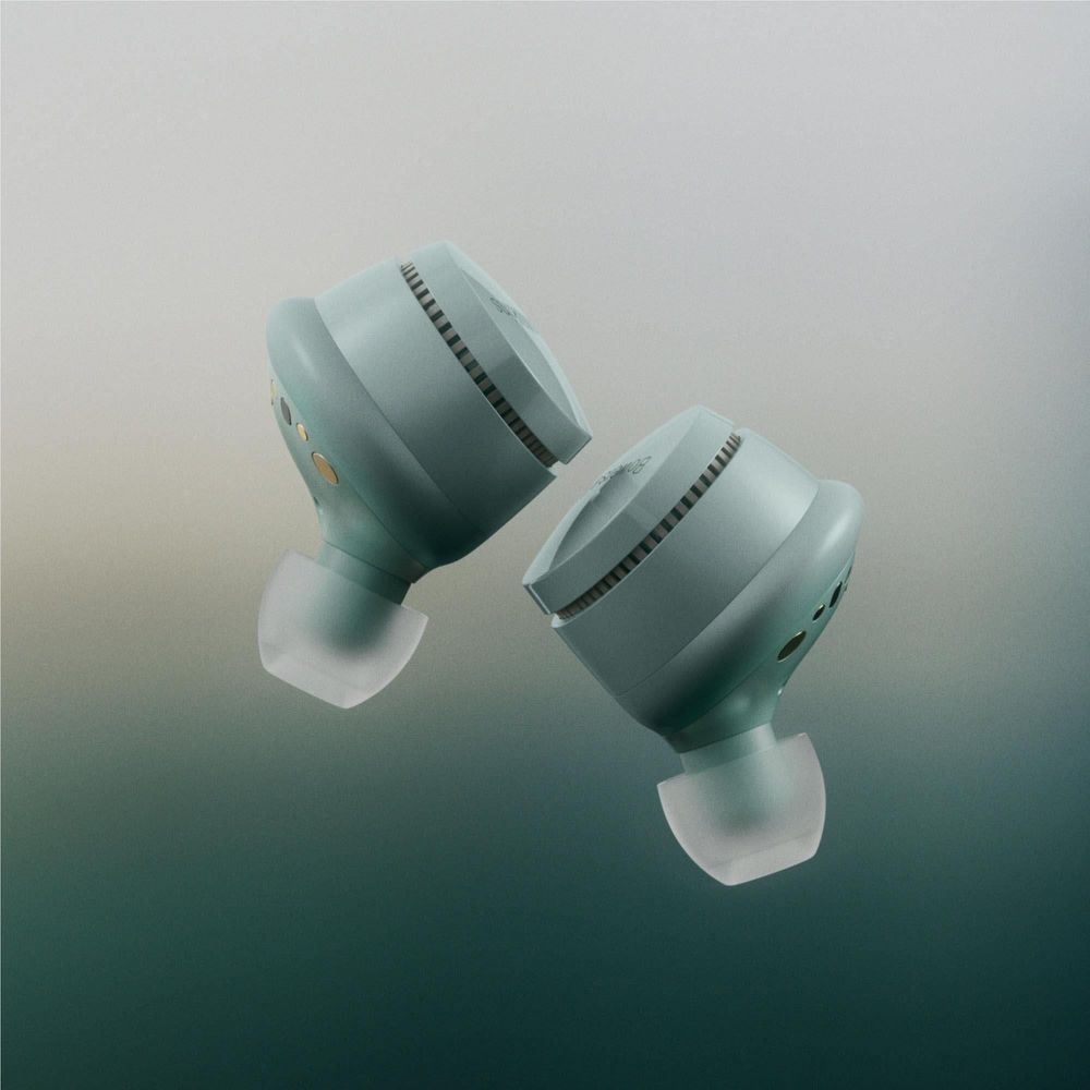 Forest green in-ear TWS earbuds with visible speaker grille