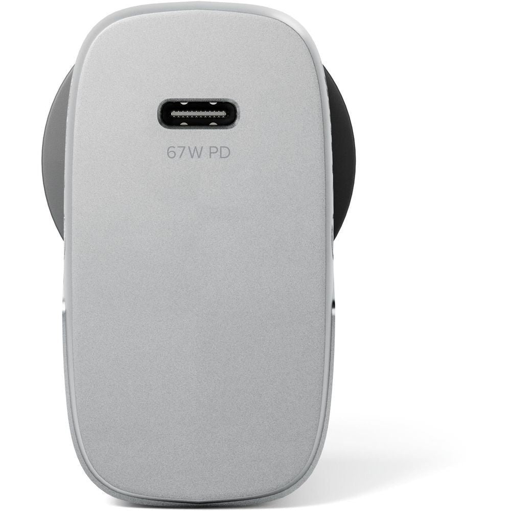 Space grey GaN travel charger front view with 67W PD label