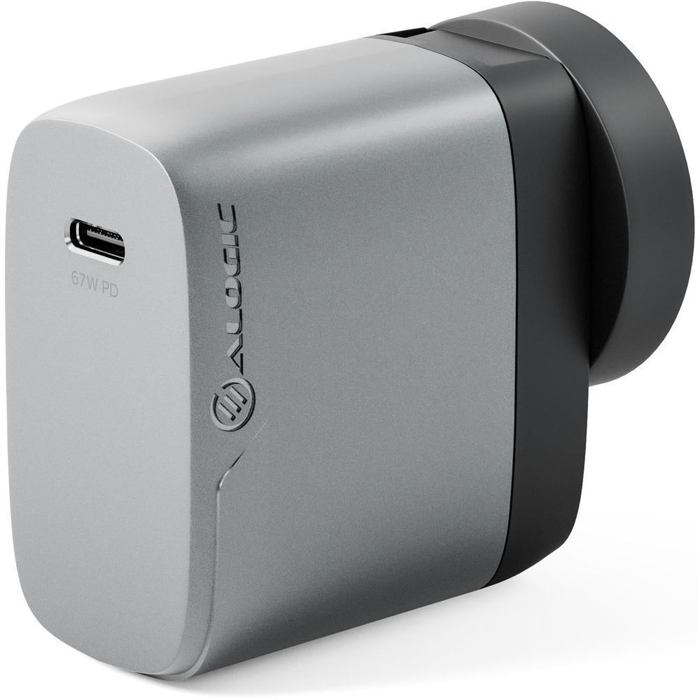 Space grey 67W PD GaN travel charger side view with USB-C port