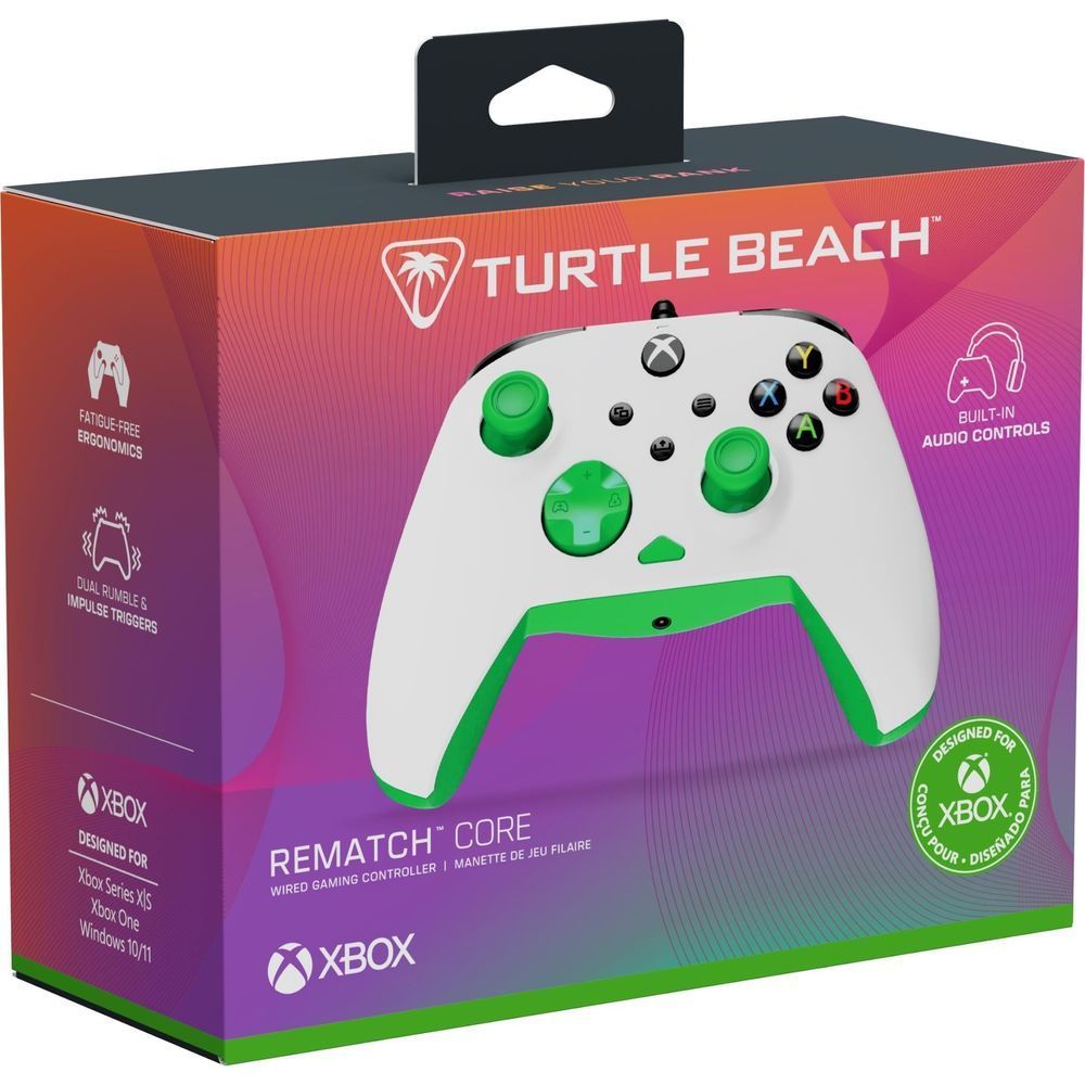 Turtle Beach Rematch Core wired gaming controller box for Xbox, white and green