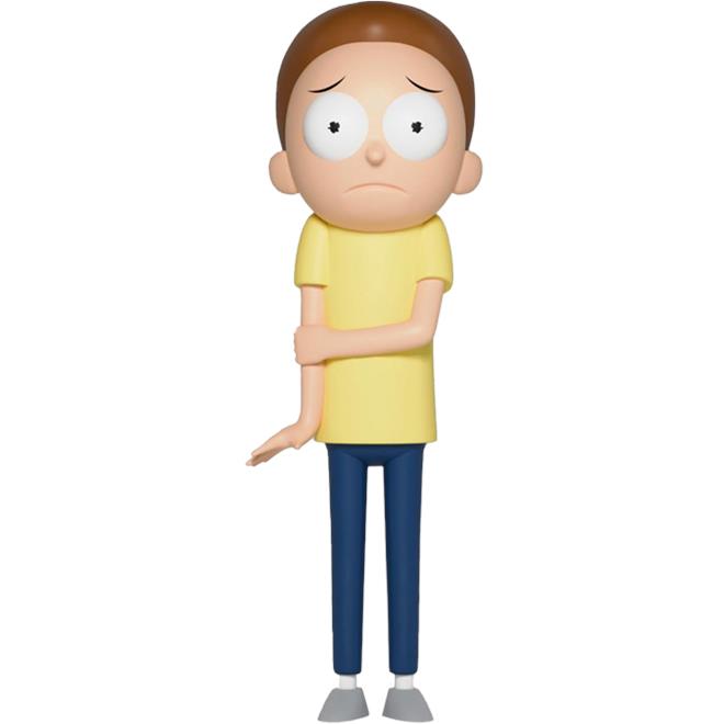 Morty Smith collectible vinyl figure in yellow shirt and blue pants, arms crossed