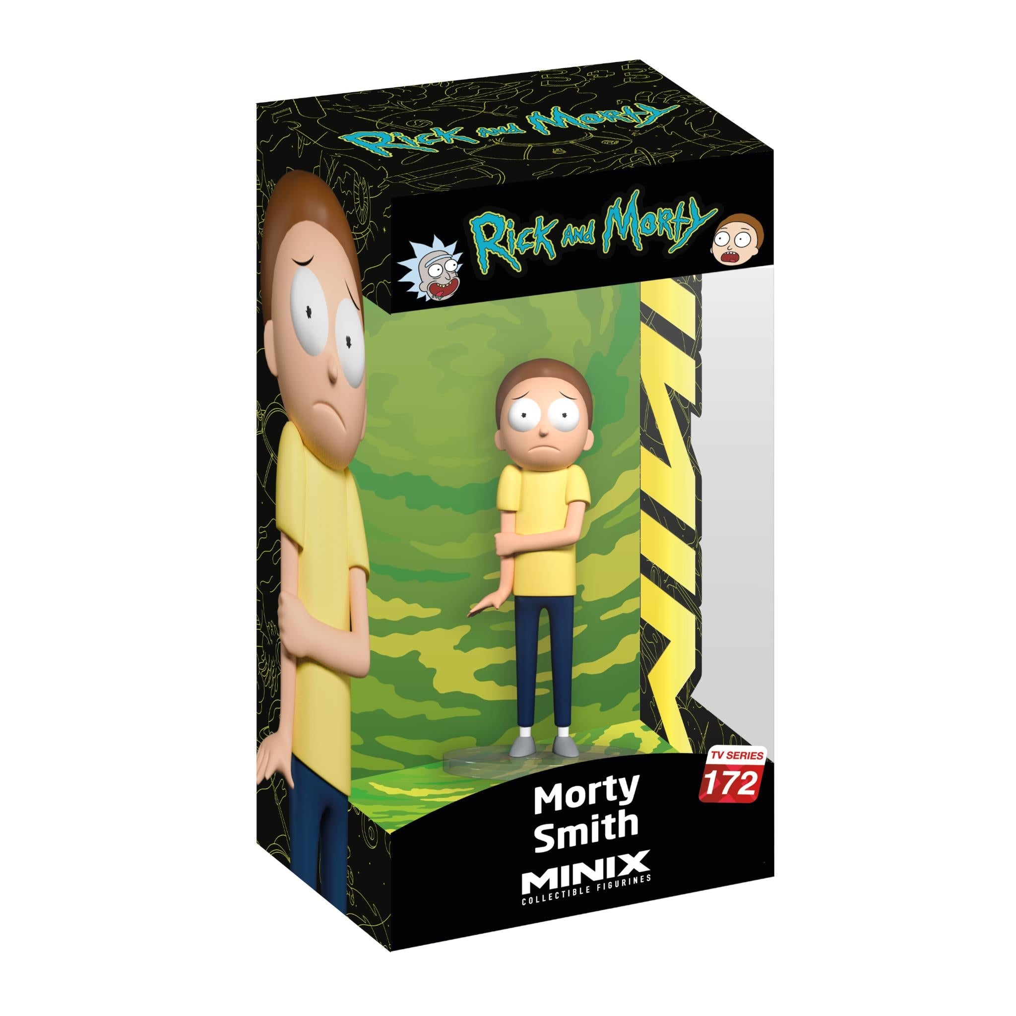 Minix Morty Smith collectible vinyl figure in retail box with character artwork