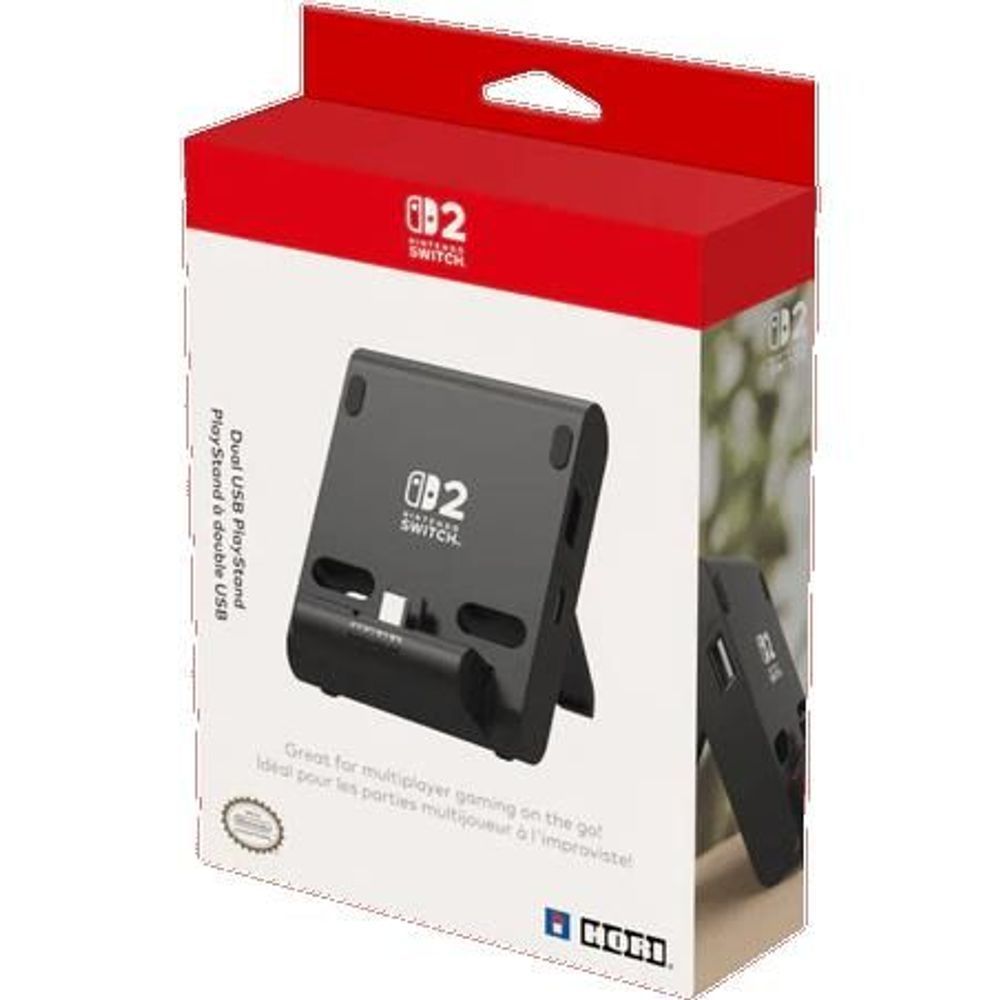 Retail box for dual USB play stand for Nintendo Switch, black-and-red packaging