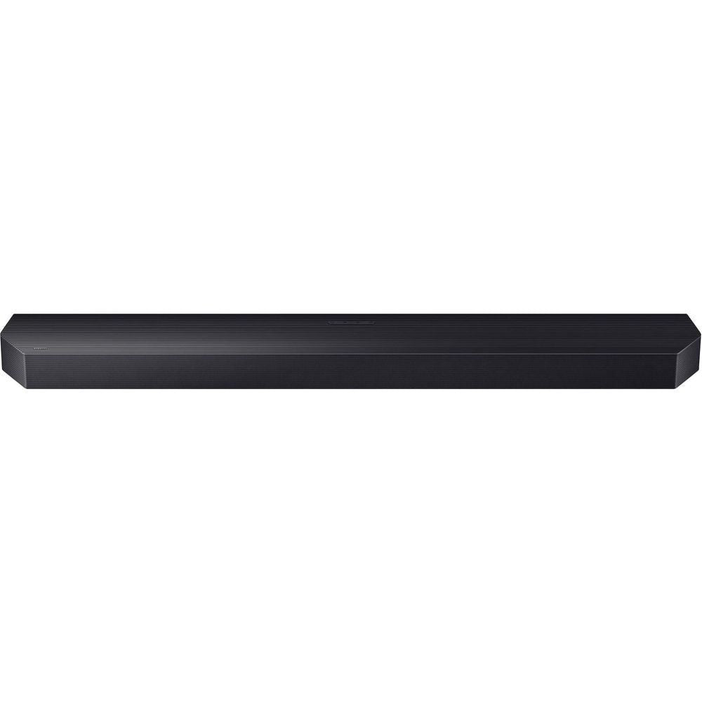 Black soundbar bar, front view with smooth outer casing