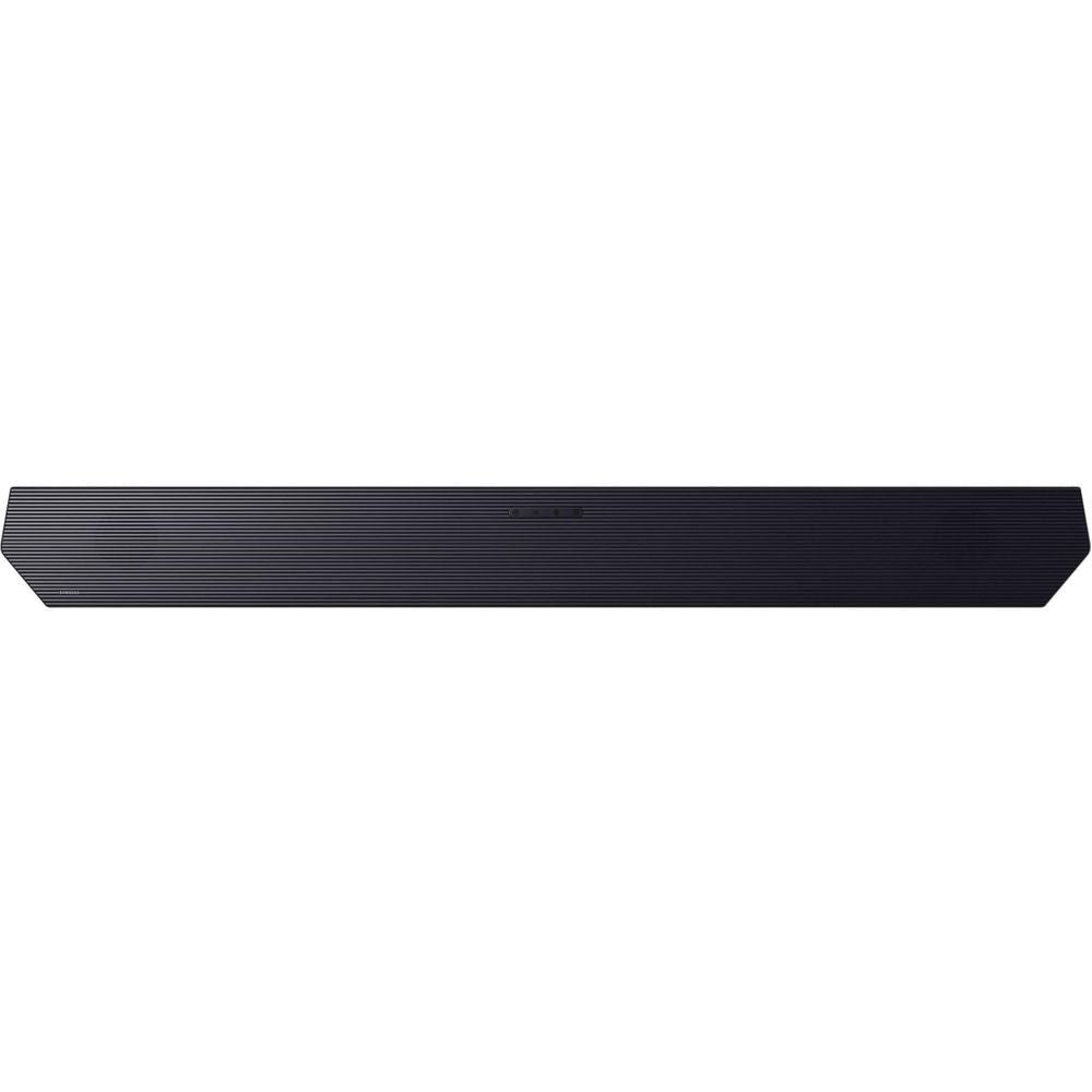 Black soundbar top grille, slim soundbar profile