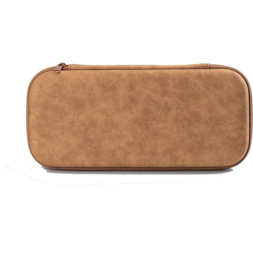 Brown slim zip protection case with rounded ends and top pull tab