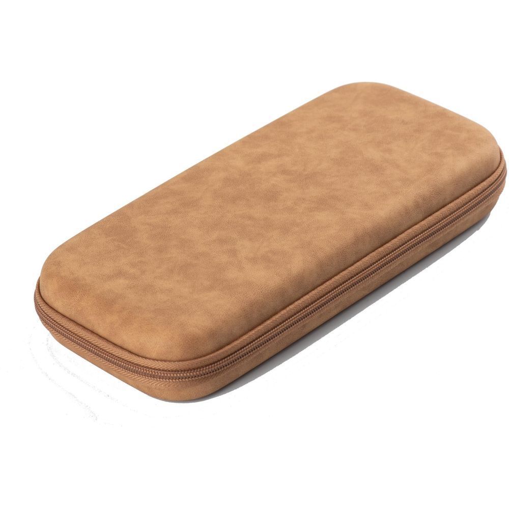 Brown slim zip case with curved corners and smooth top surface
