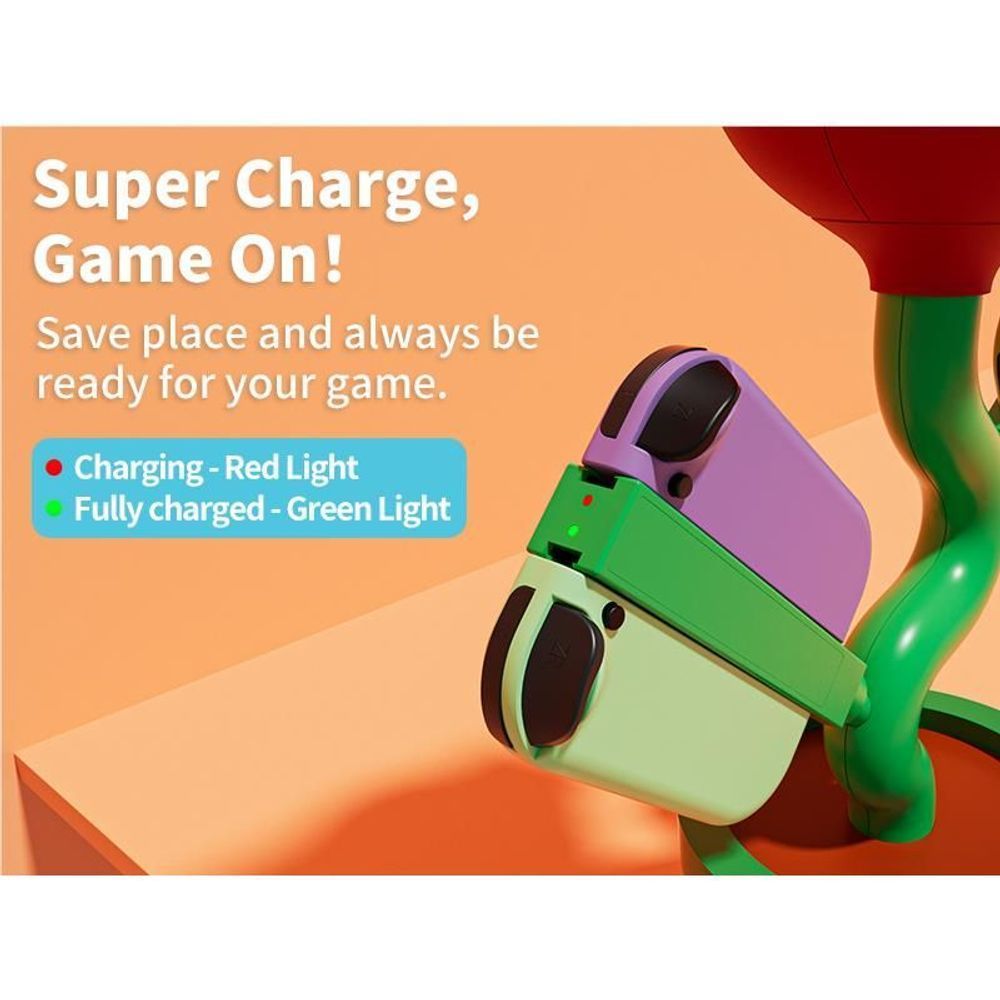 Piranha plant Joy-Con charging station with green pot and purple-and-green controller