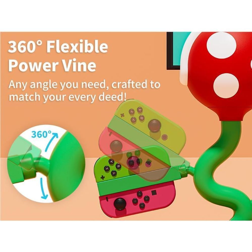 Piranha plant Joy-Con dock with flexible vine and two Joy-Cons in front view