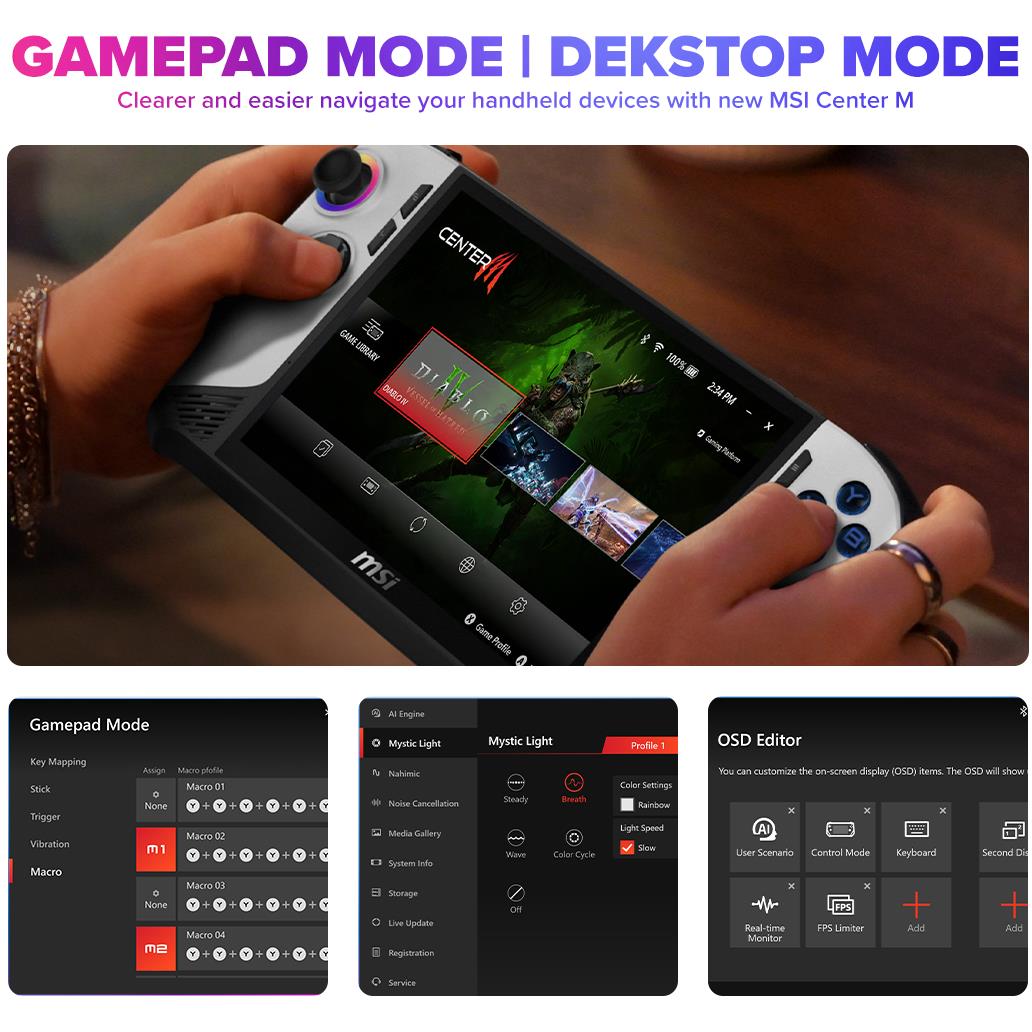 MSI Claw 8 AI+ 8" FHD Touchscreen 120Hz Gaming Handheld - Core Ultra 7 (1TB SSD) - Polar Tempest