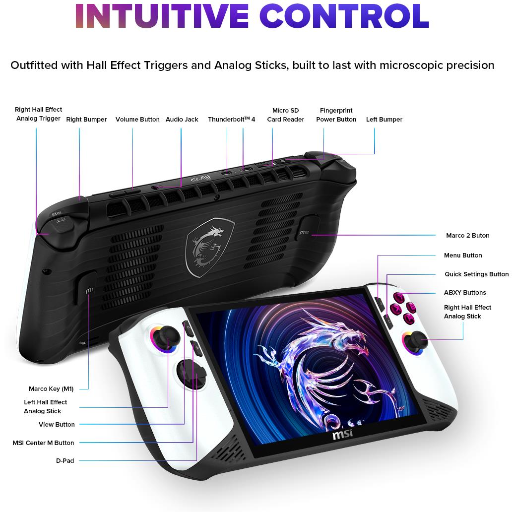 MSI Claw 8 AI+ 8" FHD Touchscreen 120Hz Gaming Handheld - Core Ultra 7 (1TB SSD) - Polar Tempest