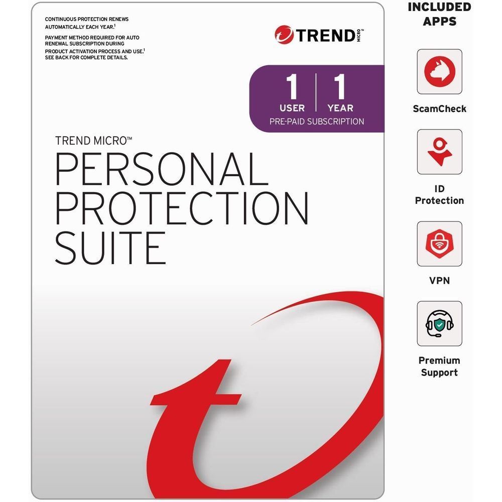 Personal Protection Suite download card with included apps icons, 1 user 1 year