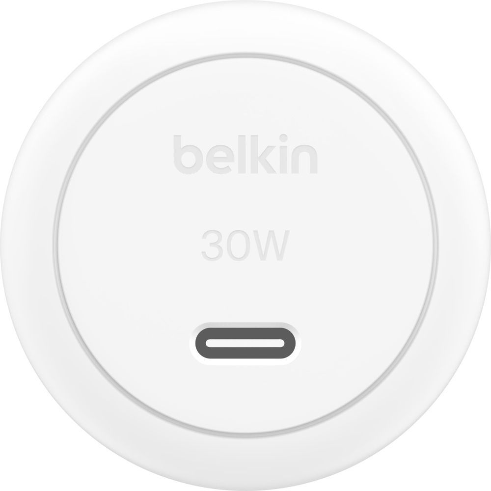 Belkin BoostCharge 30W USB-C wall charger front view, white with USB-C port
