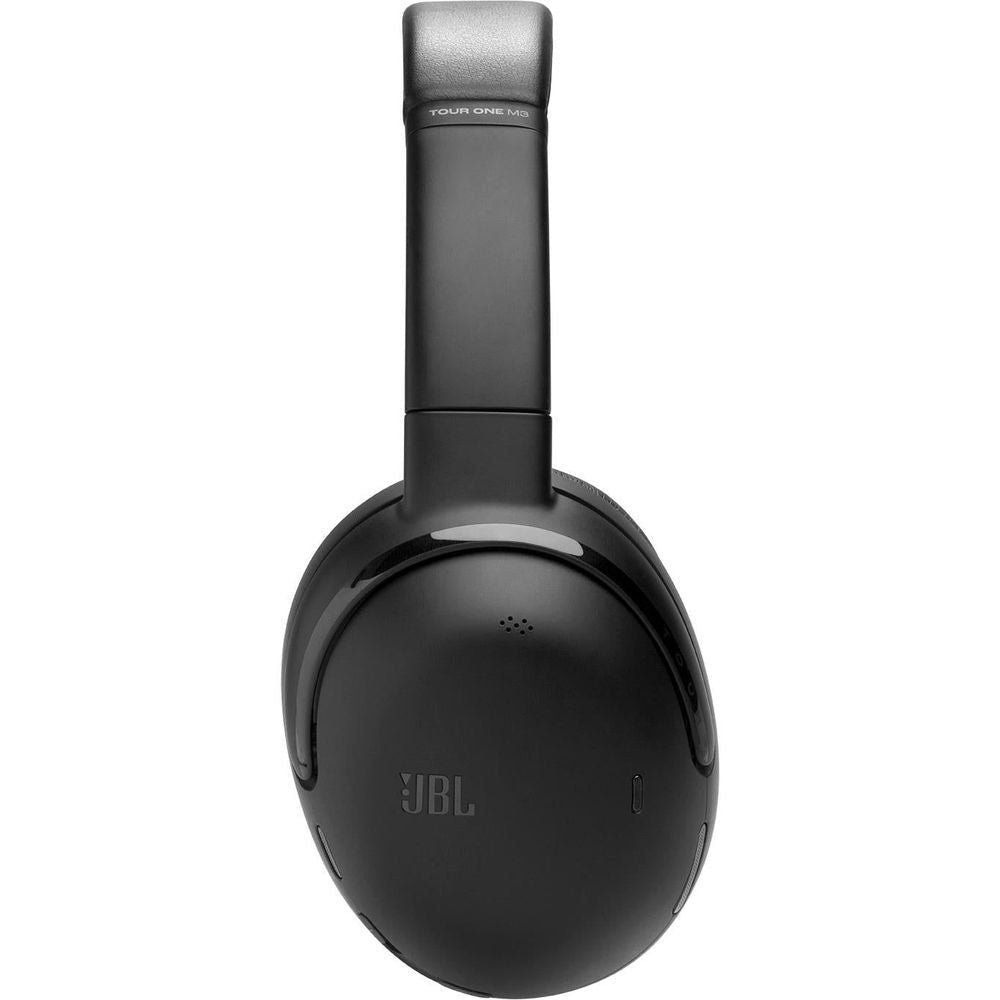 Black over-ear wireless headphones with adjustable headband and ear cup controls