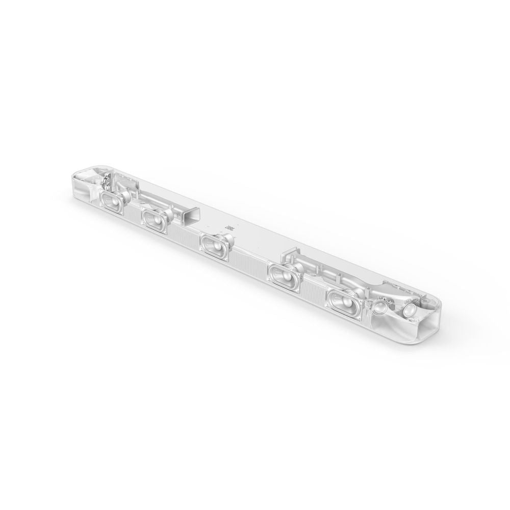 Clear soundbar speaker grille panel with visible internal details