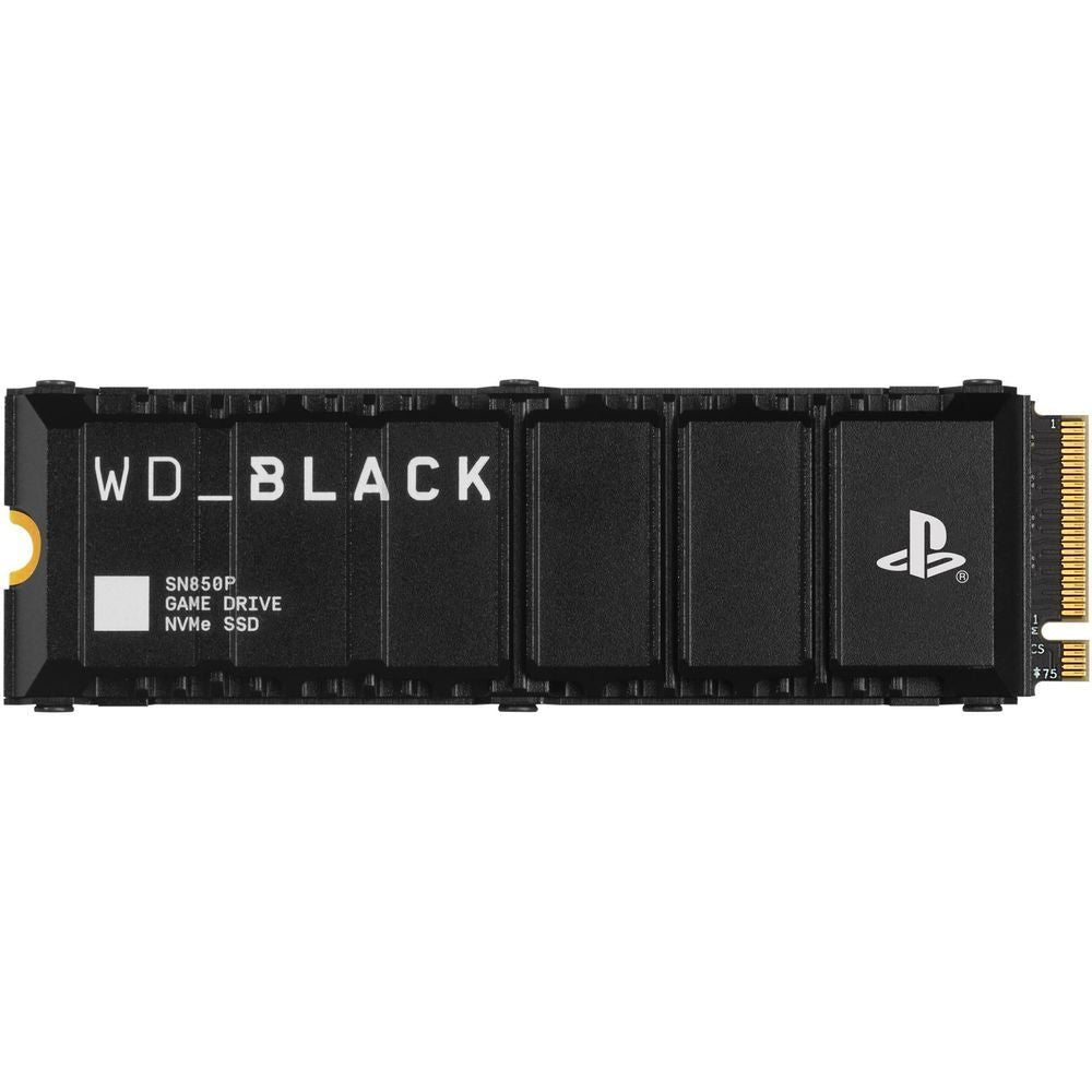 Black heatsink NVMe SSD with WD_BLACK label and PlayStation logo on top