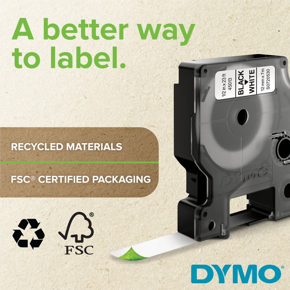 D1 label tape cartridge with black-on-clear tape strip, for 12mm printing