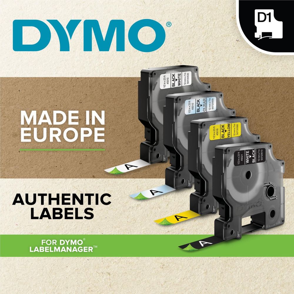 D1 label tape cartridges for label maker, made in Europe, assorted tape colors