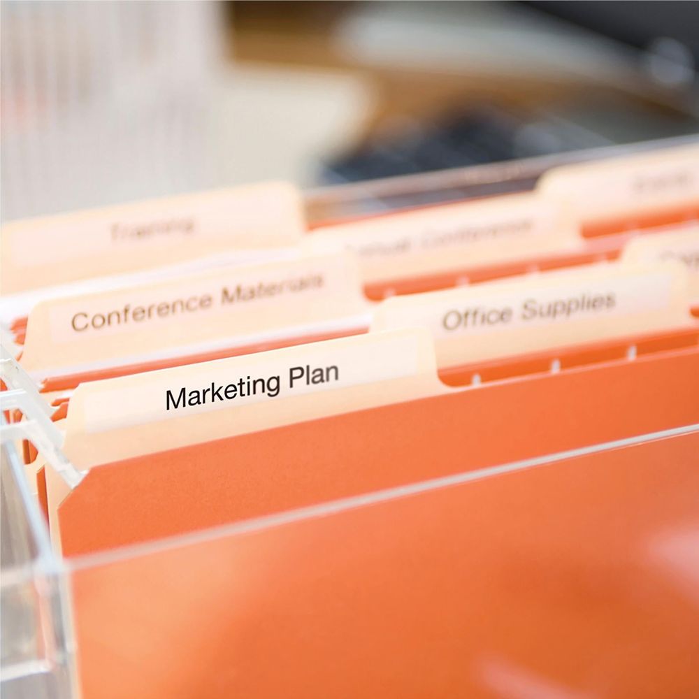 Printed label strips on office binders: Conference and Marketing Plan