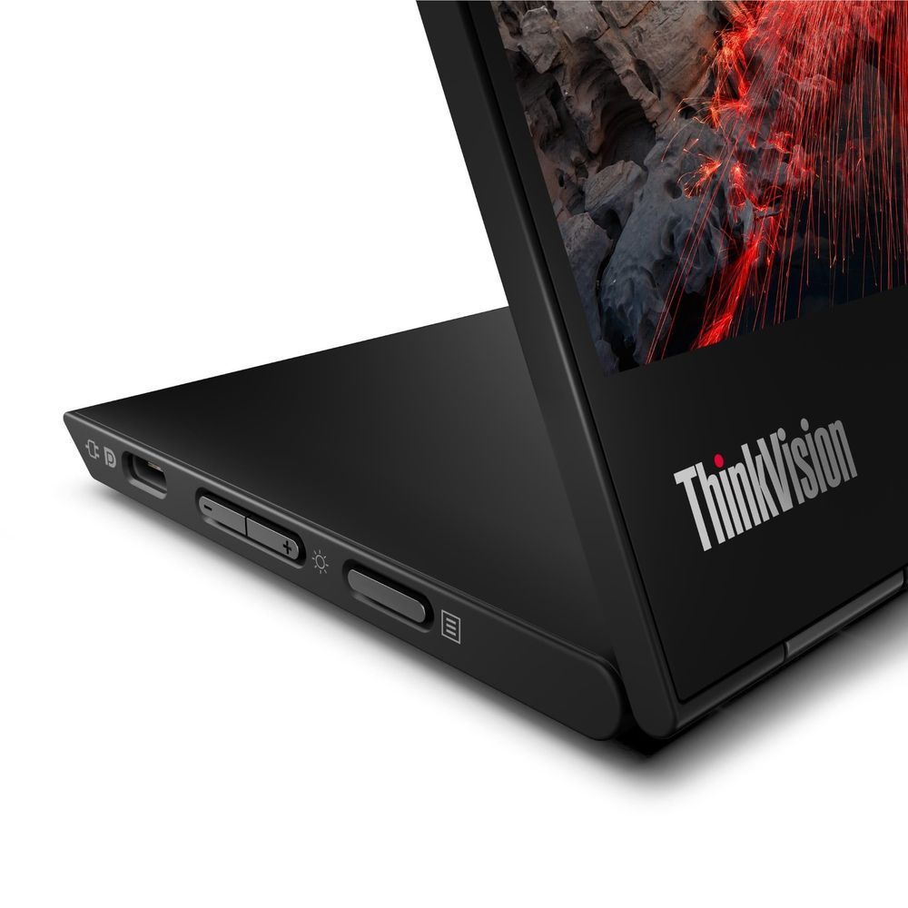 Lenovo ThinkVision portable monitor side panel with ports and buttons