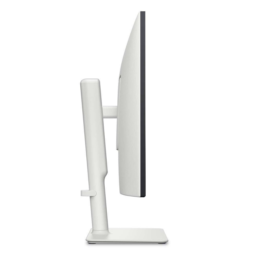 Dell monitor thin side view with white stand and rectangular base