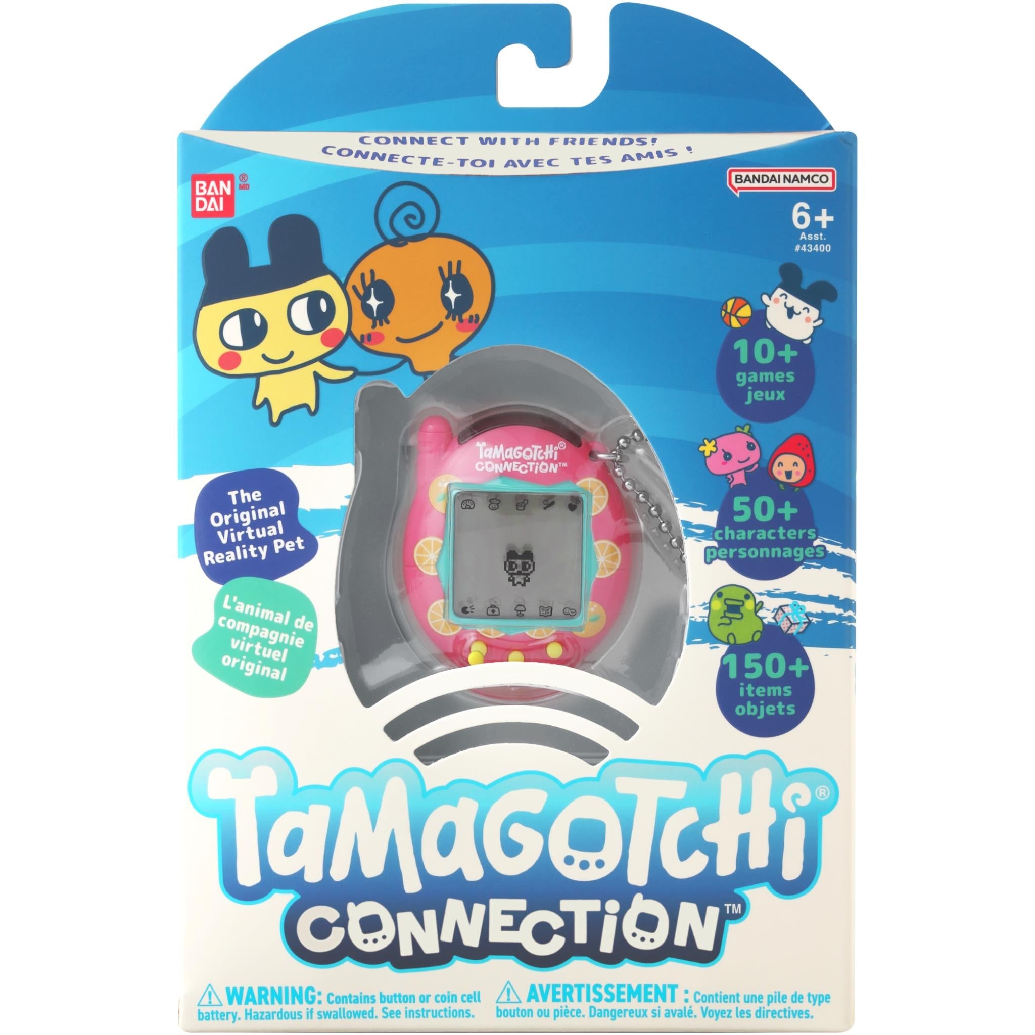 Tamagotchi Connection virtual reality pet retail box with gray device in blister pack