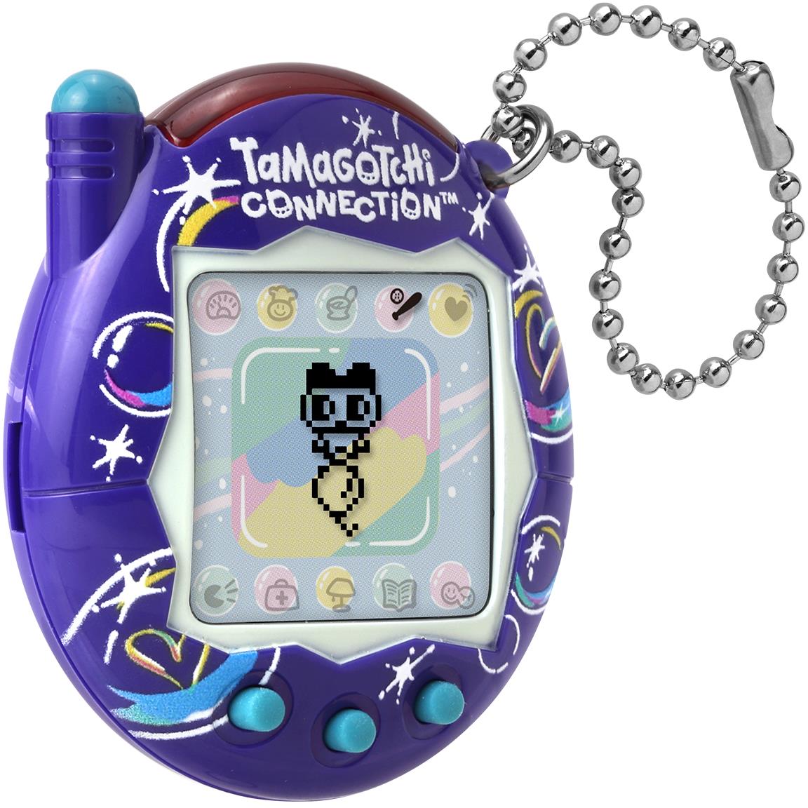 Purple Tamagotchi Connection digital pet toy keychain with screen and buttons
