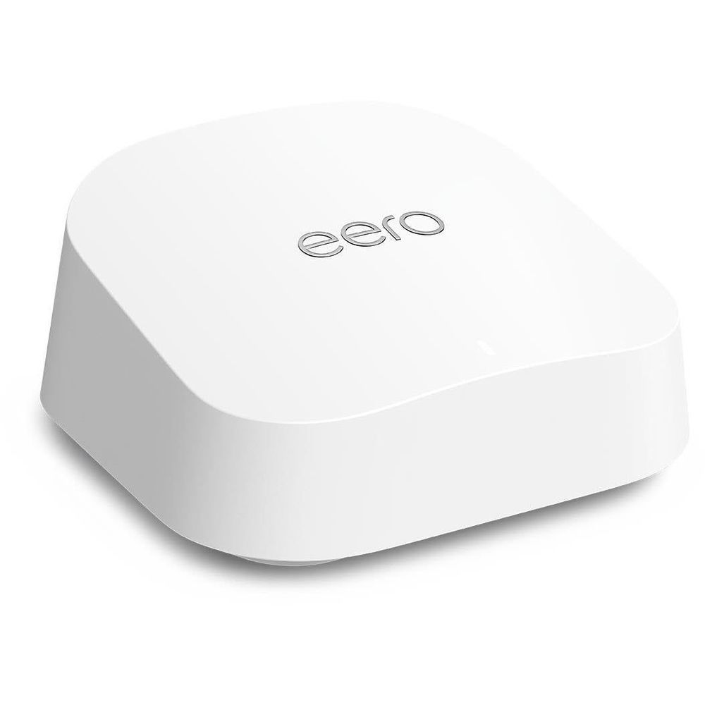 White eero 7 Wi‑Fi 7 mesh router with eero logo on top