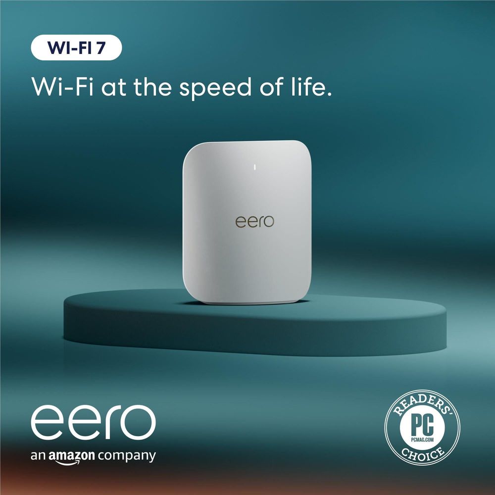 eero Wi-Fi mesh router, small white square base with eero logo
