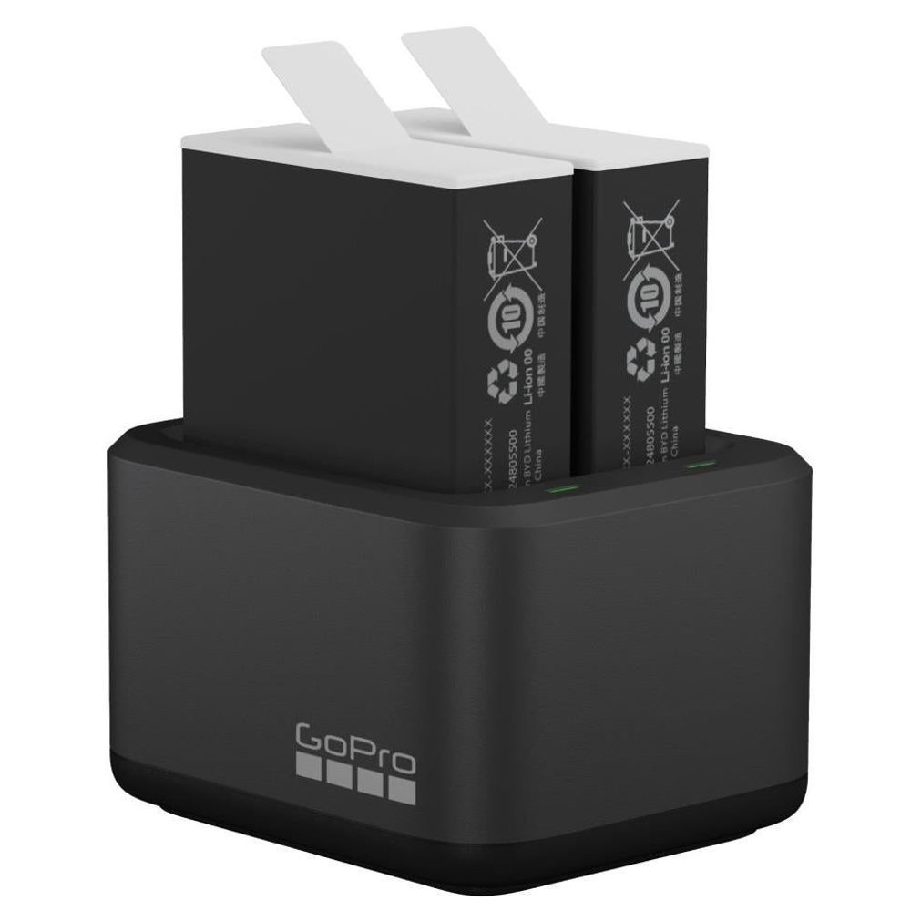 GoPro dual battery charging dock with two Enduro batteries, black upright