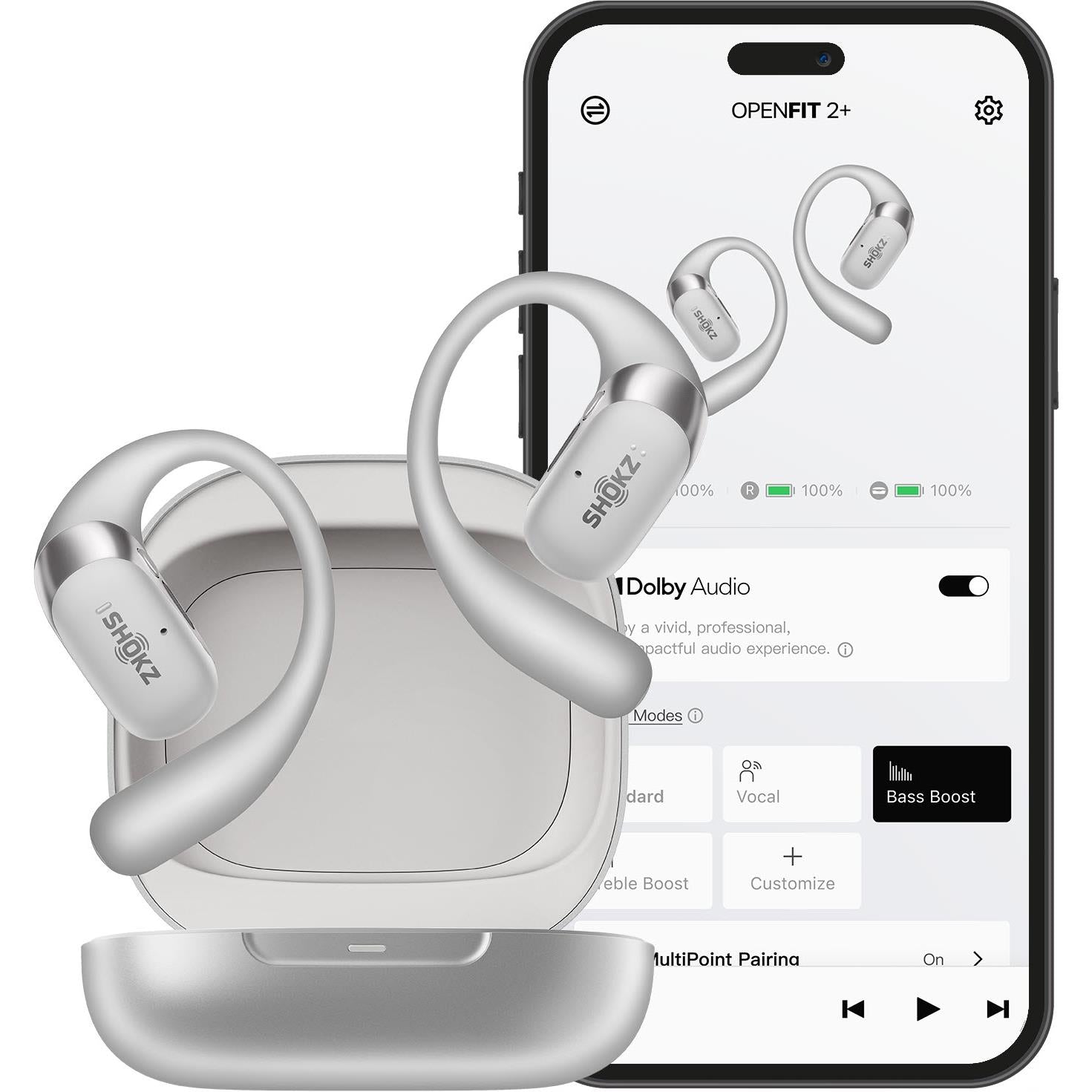 Shokz OpenFit 2+ Open-Ear TWS Earbuds (Grey)