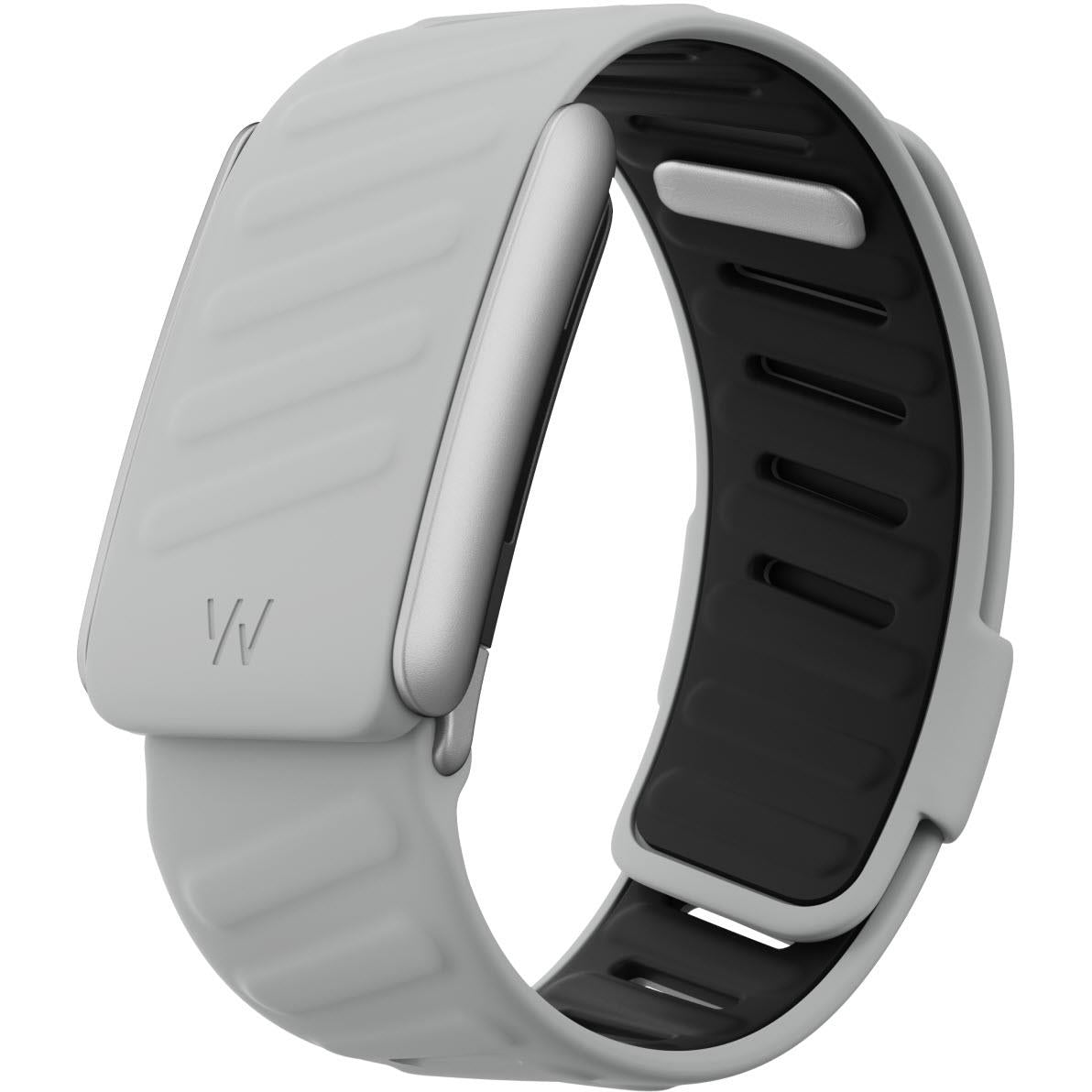 Light grey fitness watch band with black inner strap and rounded frame