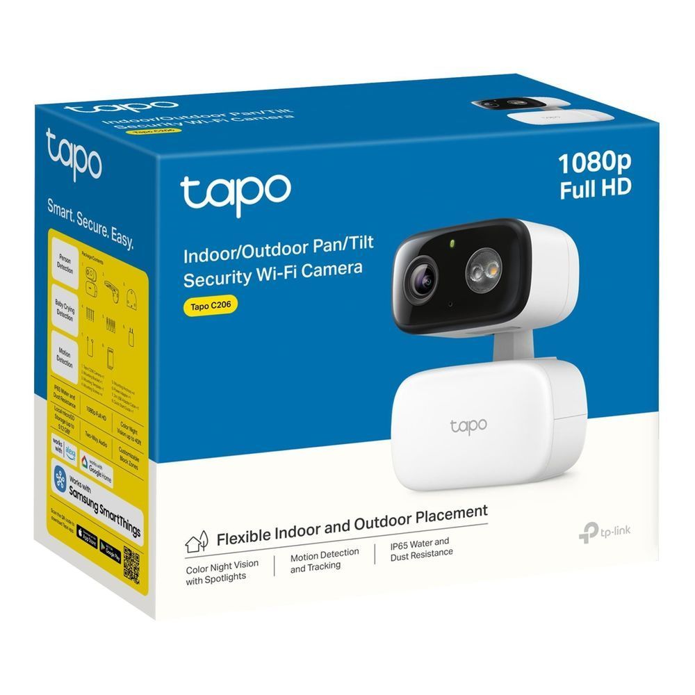 TP-Link Tapo C206 pan/tilt Wi-Fi camera box, 1080p Full HD, indoor/outdoor