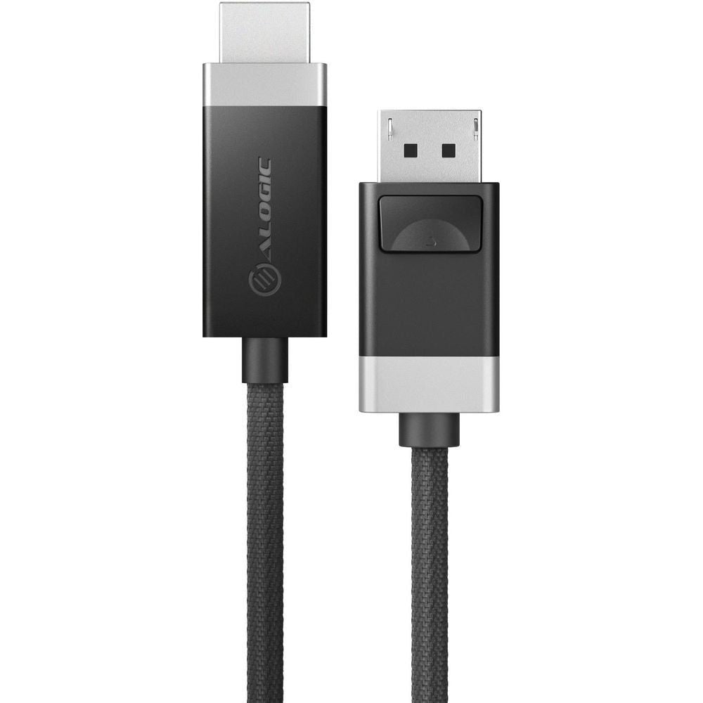 DisplayPort to HDMI active cable, metal connectors and braided black cable, 2m