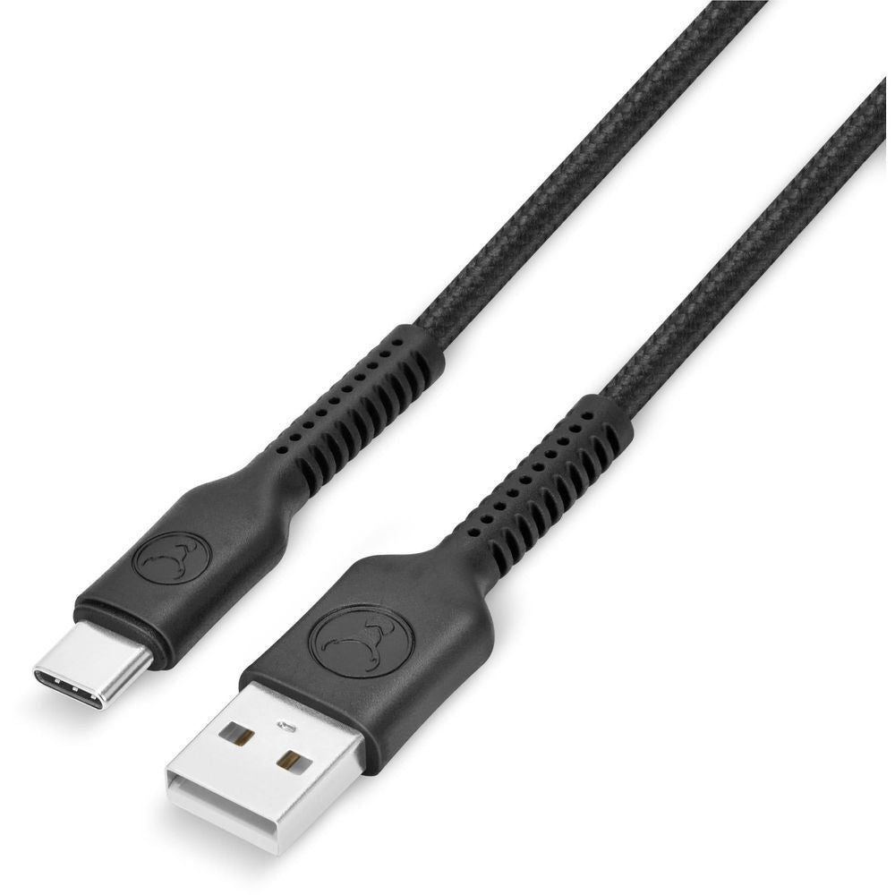 USB-C to USB-A cable tips with metal ends, braided black 2m length