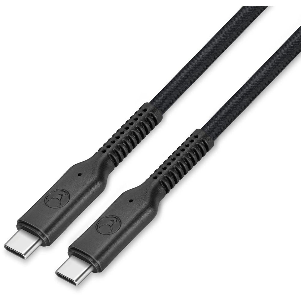 Black USB-C to USB-C cable with textured grip ends and braided jacket