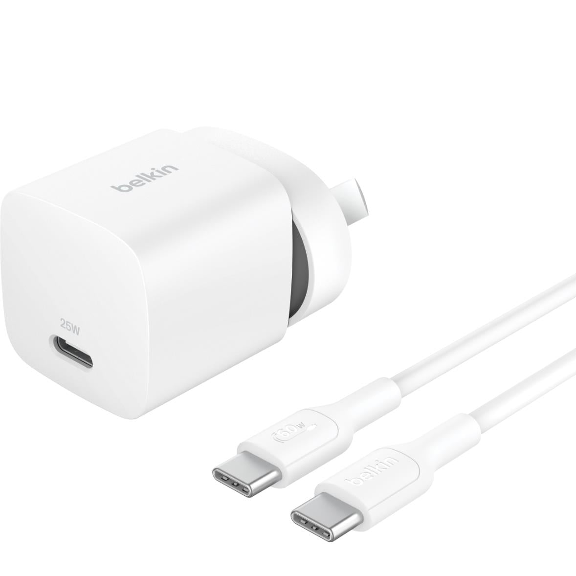 Belkin BoostCharge 25W PD Wall Charger with USB-C Cable [1m] (White)