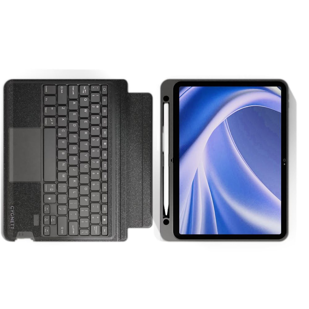 Black iPad keyboard case with detachable cover and tablet stand