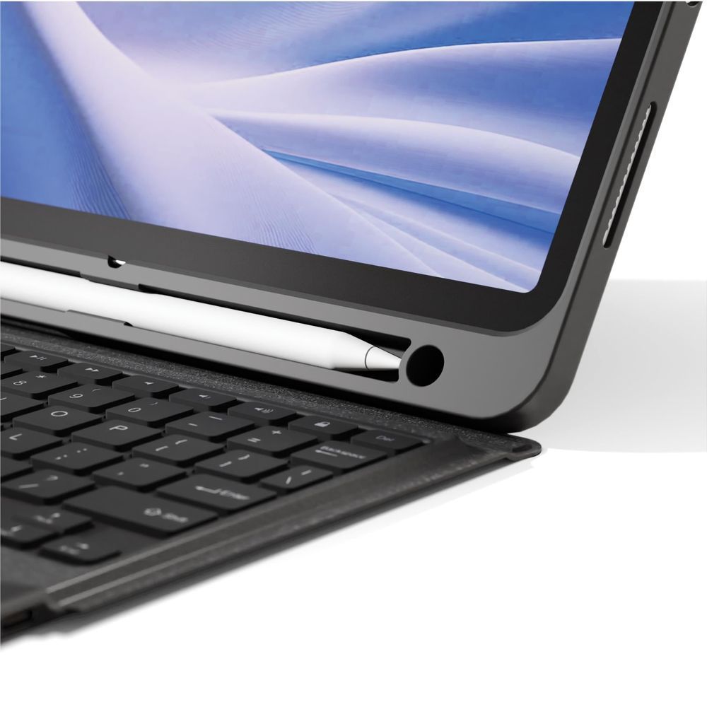Tablet stand with hinge and keyboard case surface
