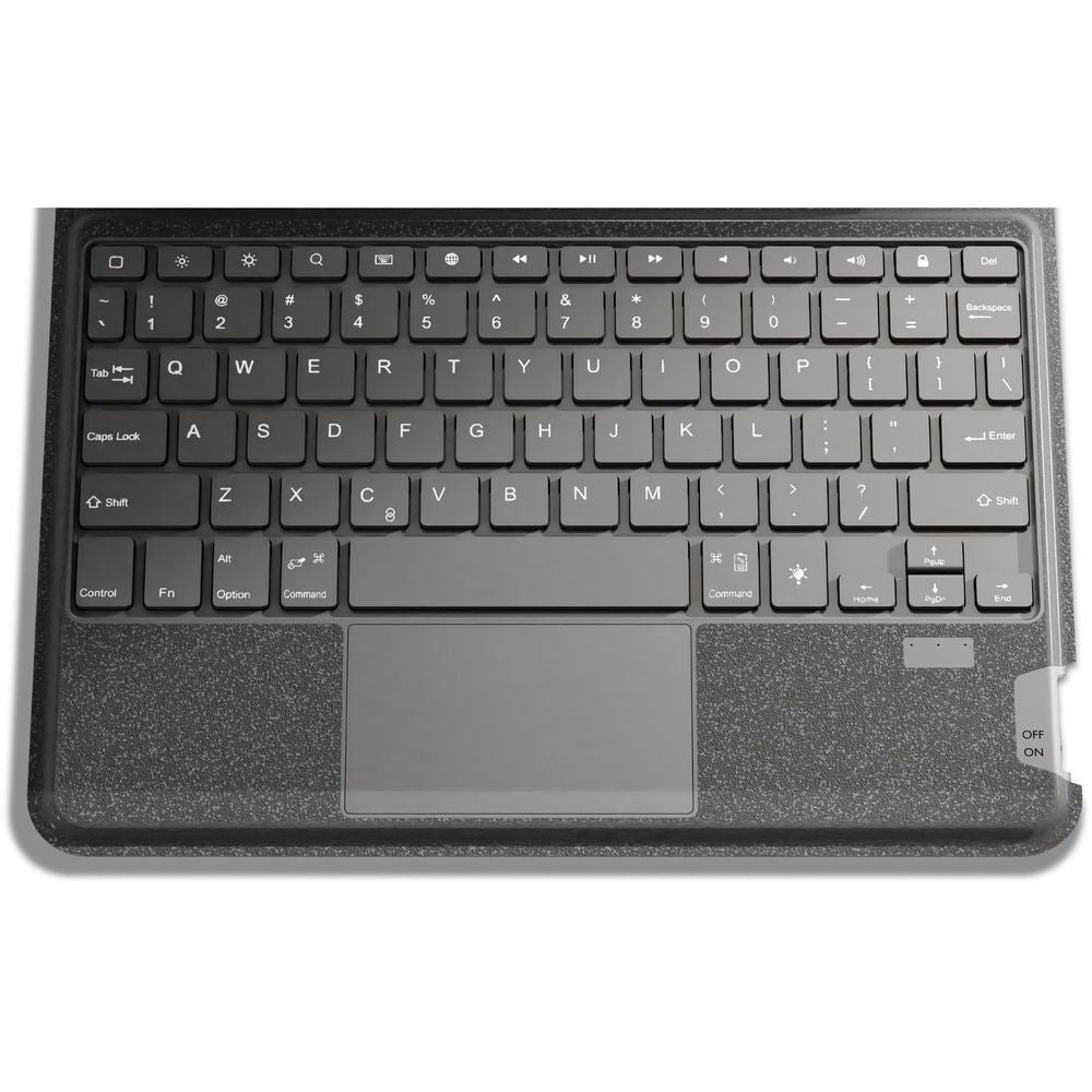 Black keyboard case with full-size QWERTY keys and a large trackpad area.