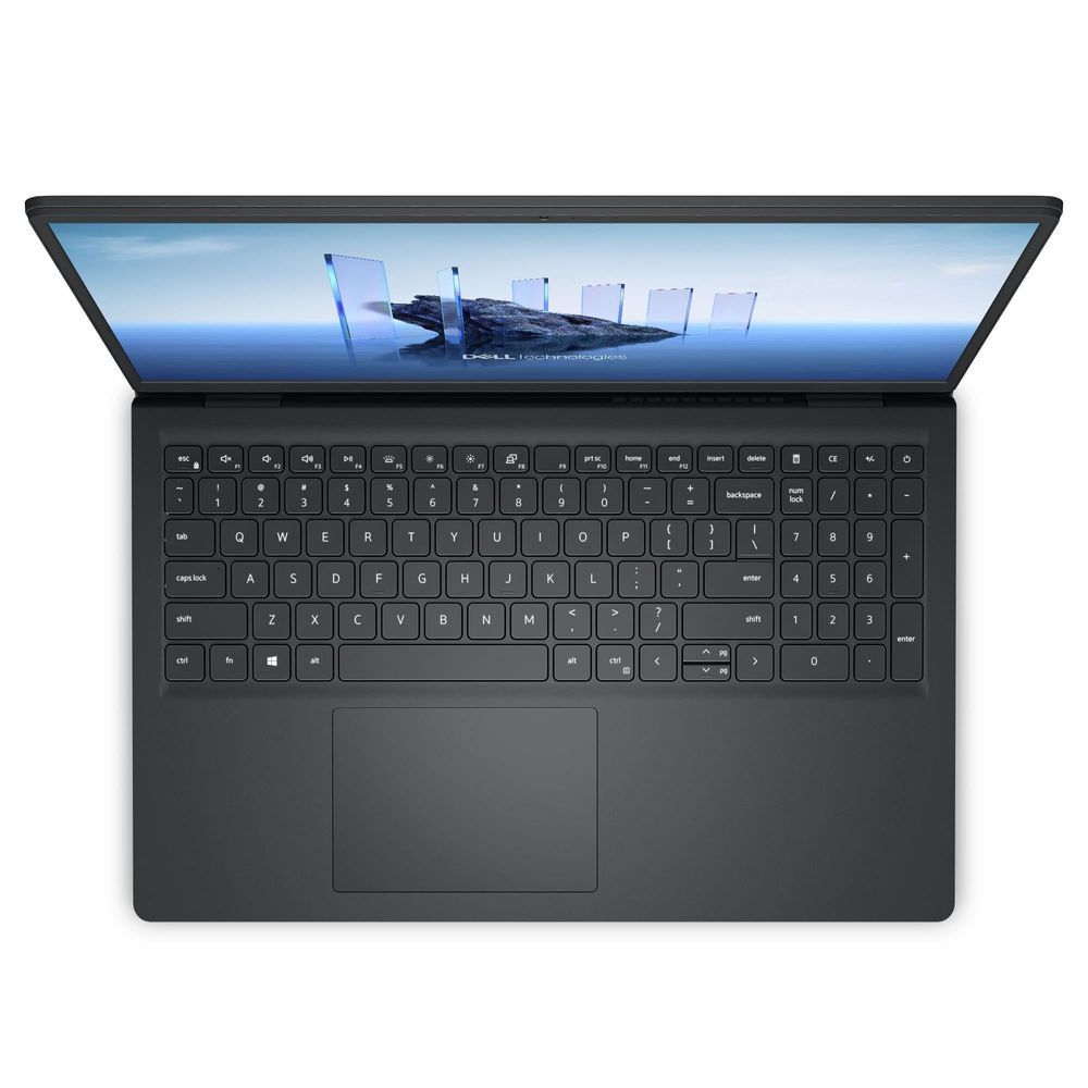 Dell 15-inch laptop keyboard and trackpad, black keys with large touchpad