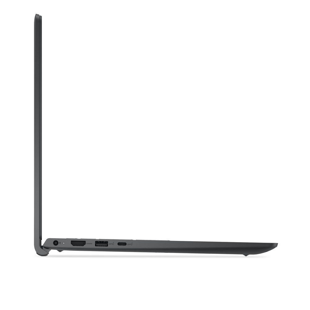 Dell 15-inch laptop side profile, slim edge view with corner ports