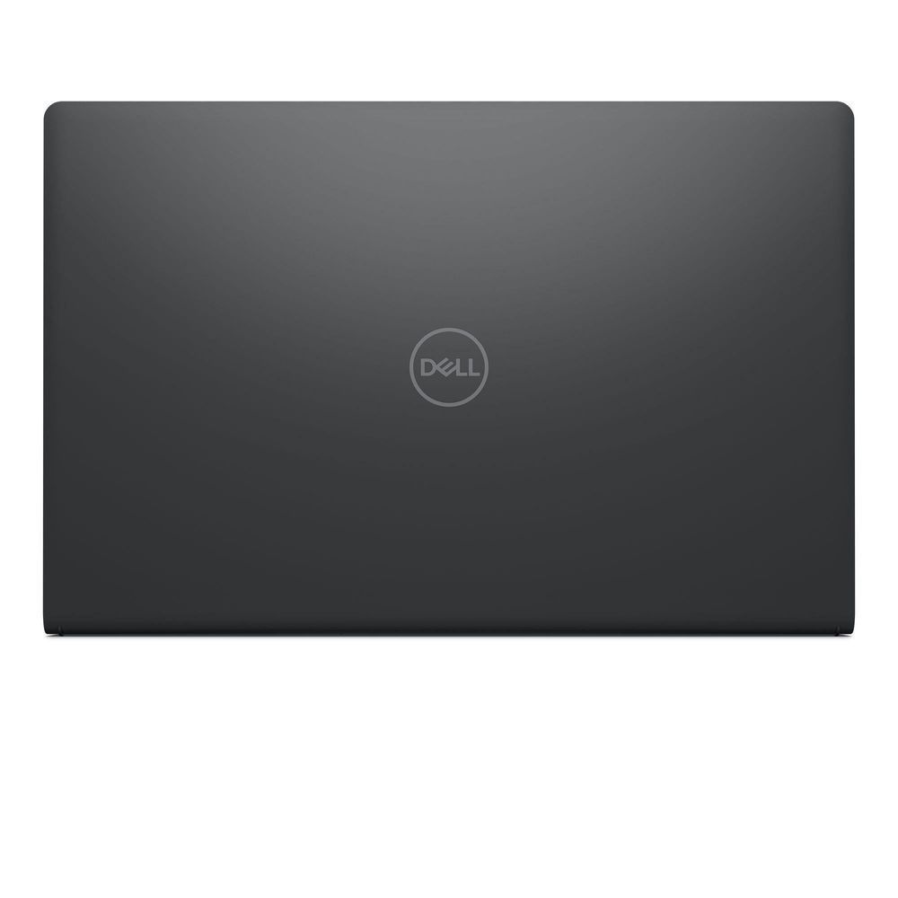 Dell 15-inch laptop back cover close-up, matte dark surface with Dell logo