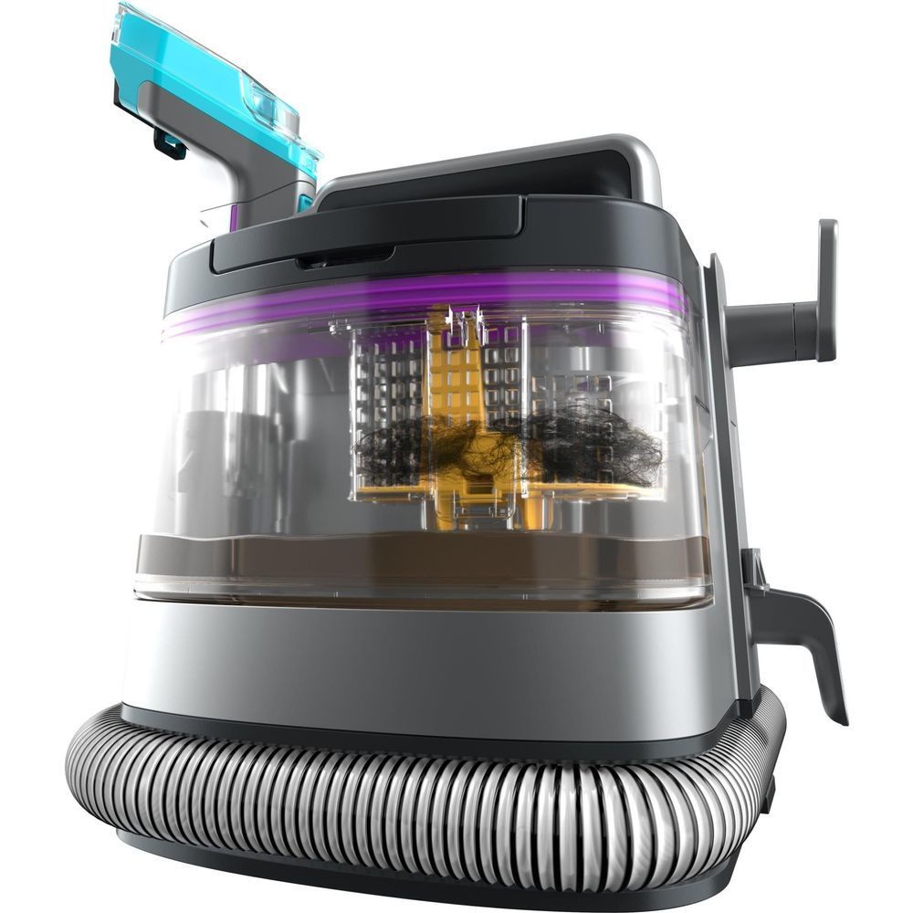 Portable spot and stain cleaner front cap with see-through dirty-water chamber