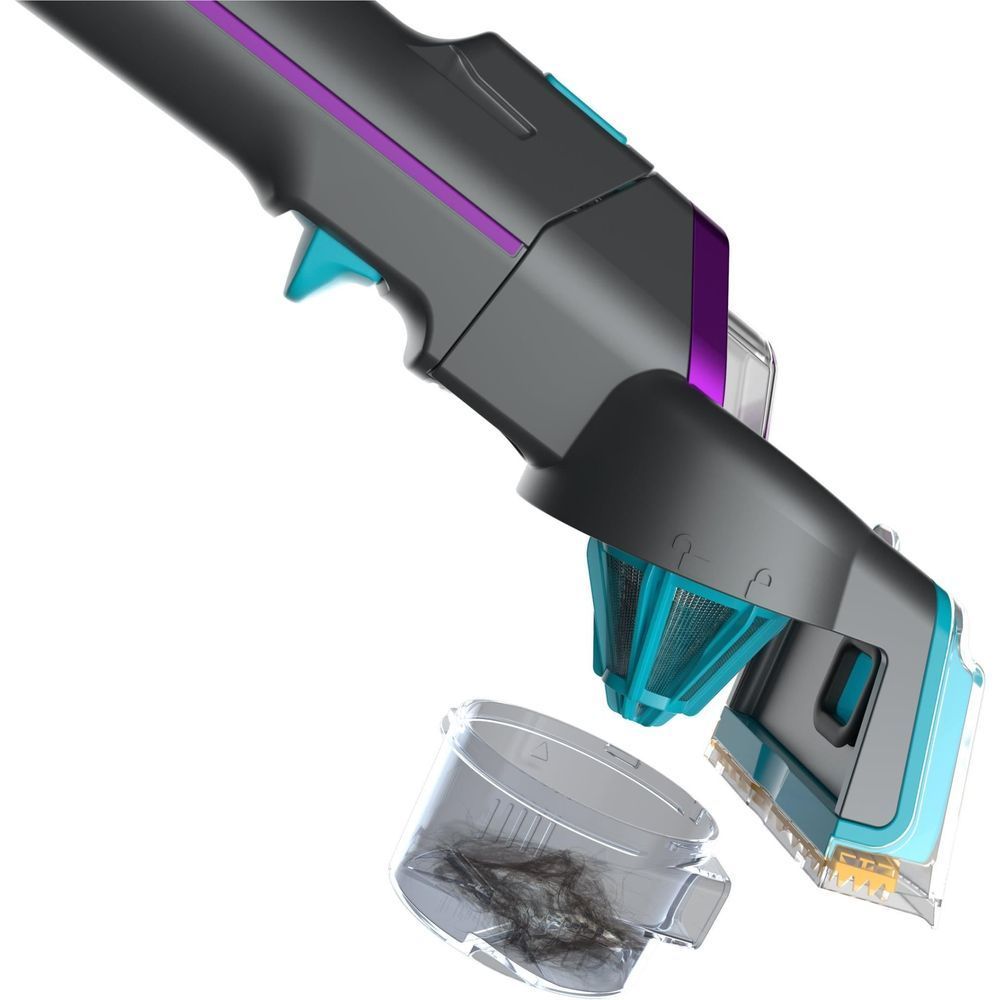 Spot cleaner nozzle with brush head and transparent dirt collector, black and turquoise