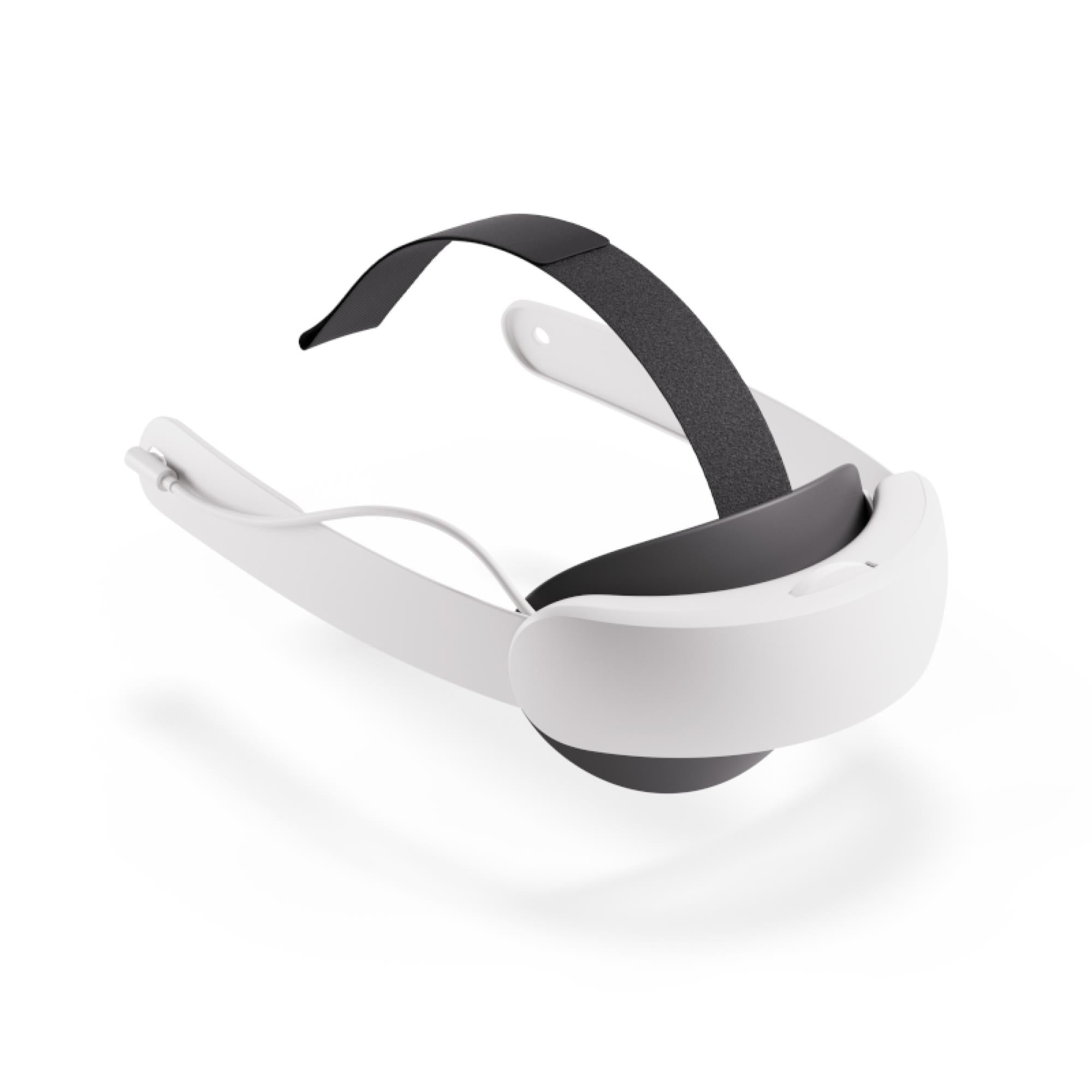 White VR headset elite strap with black battery band and padded support arms