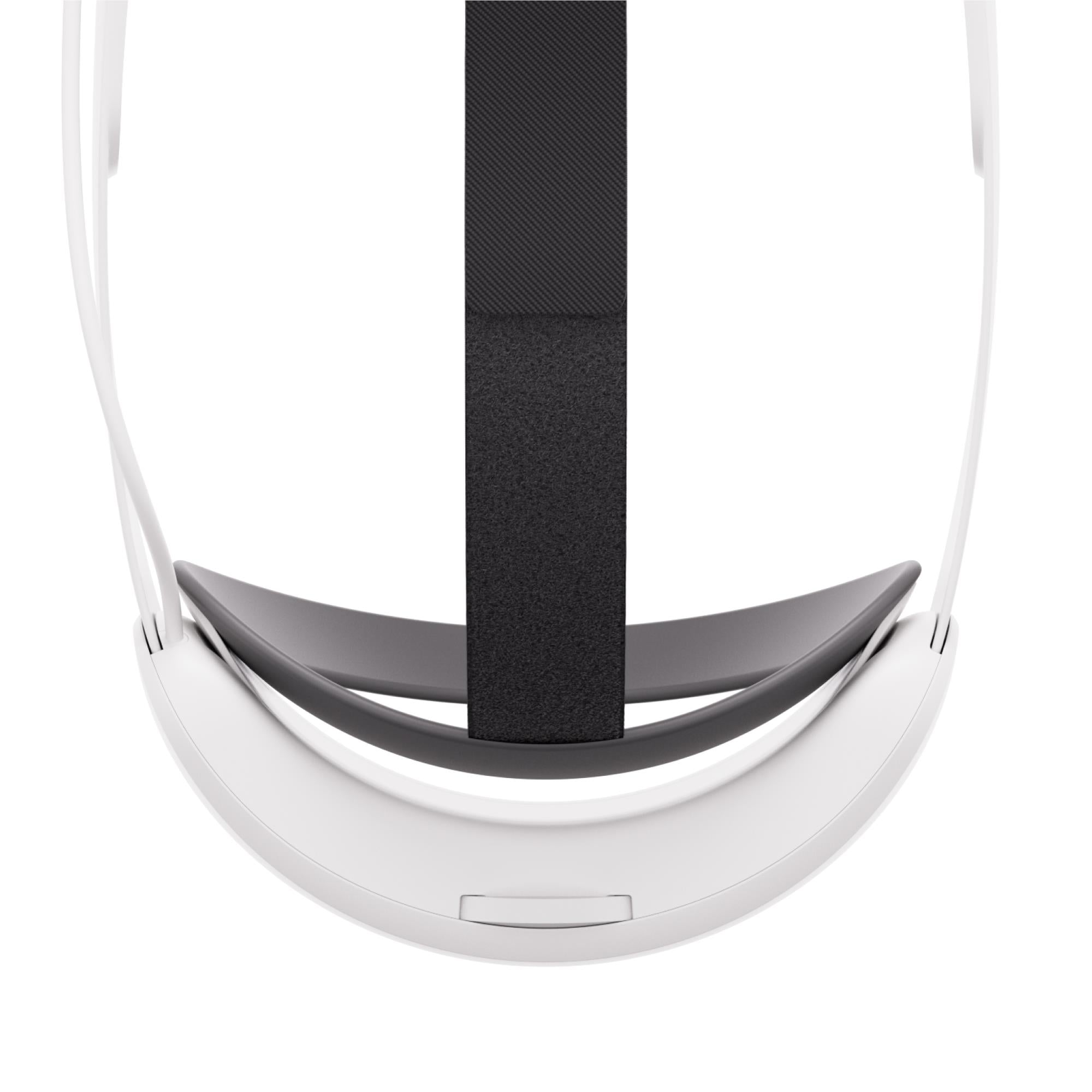 Front view of white VR headset strap with black textured center band